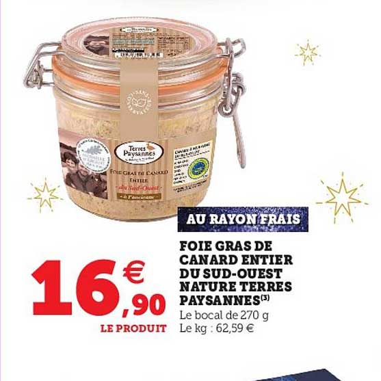foie gras de canard entier du sud-ouest nature terres paysannes