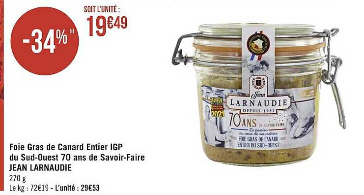 Foie Gras De Canard Entier Igp Du Sud-ouest 70 Ans De Savoir-faire Jean Larnaudie