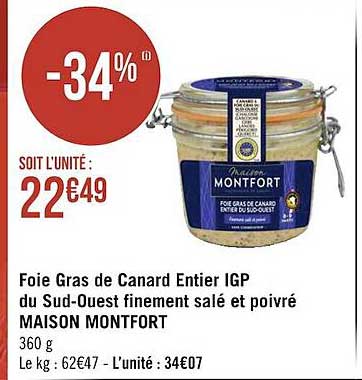 foie gras de canard entier igp du sud-ouest finement salé et poivré maison montfort