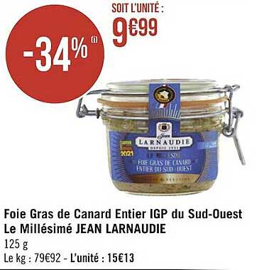 foie gras de canard entier igp du sud-ouest le millésimé jean larnaudie