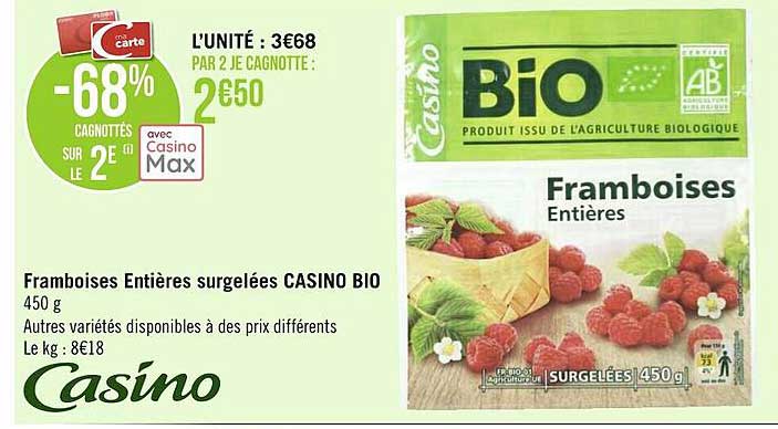 Framboises Entières Surgelées Casino Bio