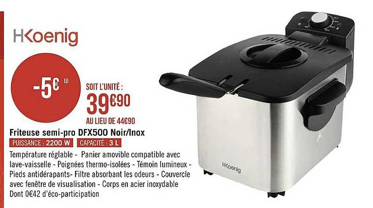 friteuse semi-pro dfx500 noir - inox hkoenig
