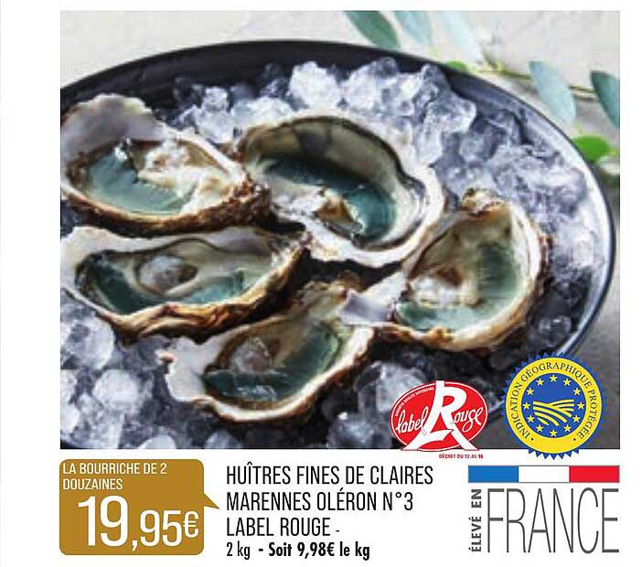huîtres fines de claires marennes oléron n°3 label rouge