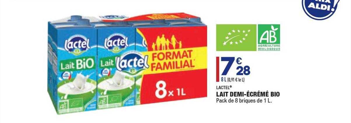 Lait Demi-écrémé Bio Lactel