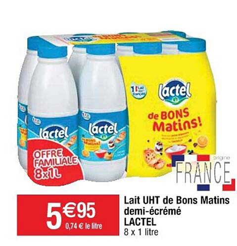lait uht de bons matins demi-écrémé lactel