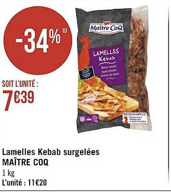 lamelles kebab surgelées maître coq