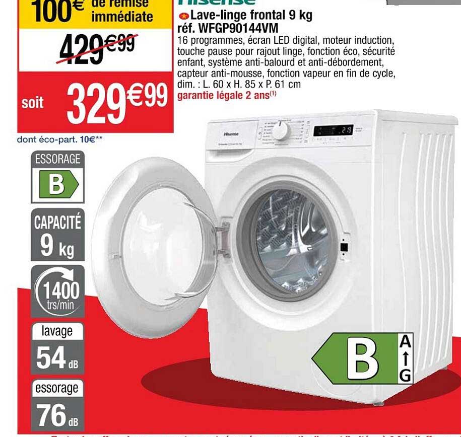 lave-linge frontal 9 kg hisense