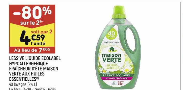 lessive liquide écolabel hypoallergénique fraîcheur d'été maison verte aux huiles essentielles