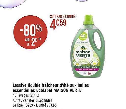 lessive liquide fraîcheur d'été aux huiles essentielles écolabel maison verte