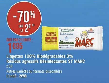 lingettes 100% biodégradables 0% résidus agressifs désinfectantes st marc