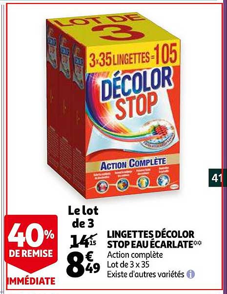 Lingettes Décolor Stop Eau écarlate