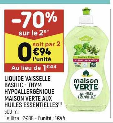 liquide vaisselle basilic - thum hypoallergénique maison verte aux huiles essentielles