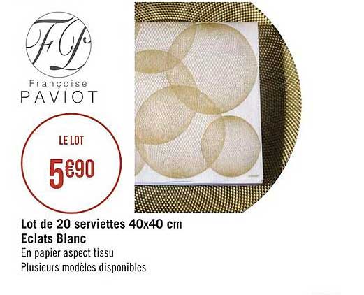 Lot De 20 Serviettes 40 X 40 Cm éclats Blanc Françoise Paviot