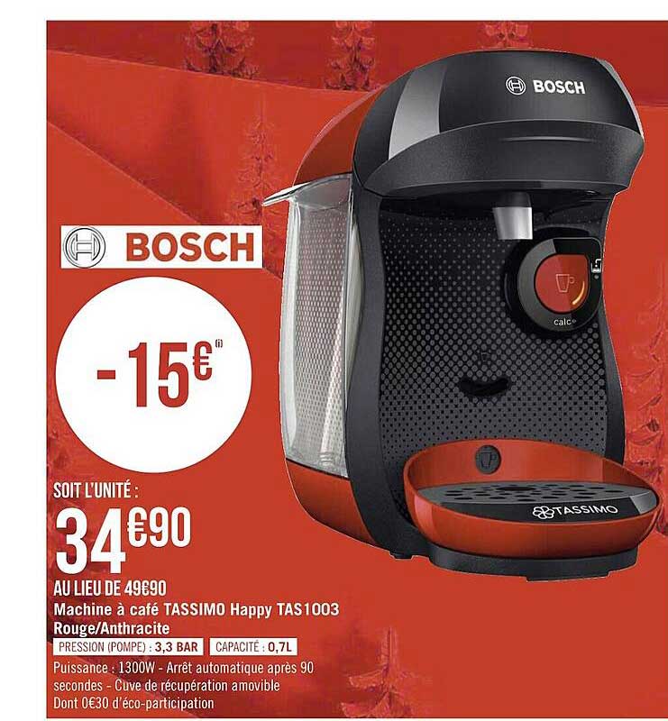 machine à café tassimo happy tas1003 rouge-anthracite bosch