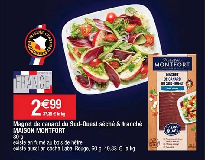 magret de canard du sud-ouest séché & tranché maison montfort