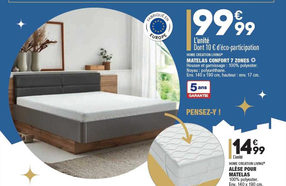 matelas confort 7 zones home creation living, alèse pour matelas home creation living