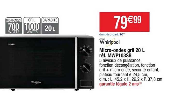 micro-ondes gril 20 l whirlpool