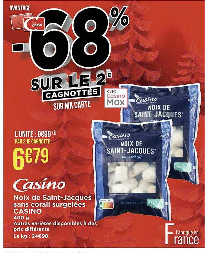 noix de saint-jacques sans corail surgelées casino