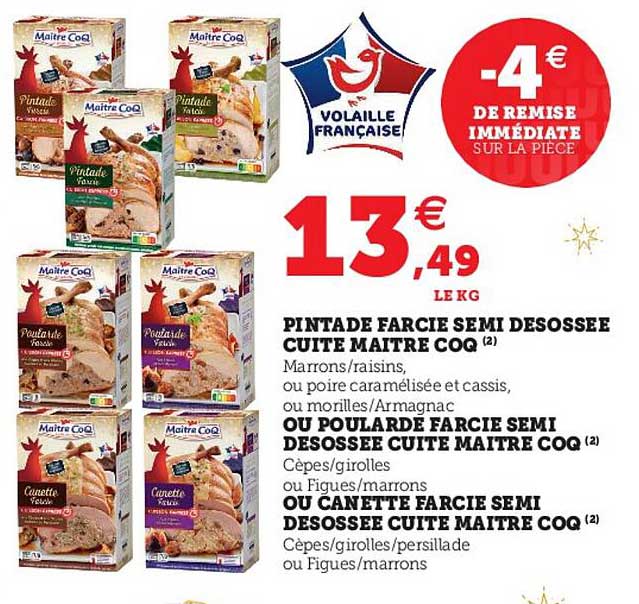 pintade de farcie semi désossée cuite maitre coq ou poularde farcie semi désossée cuite maître coq ou canette farcie semi désossée cuite maitre coq