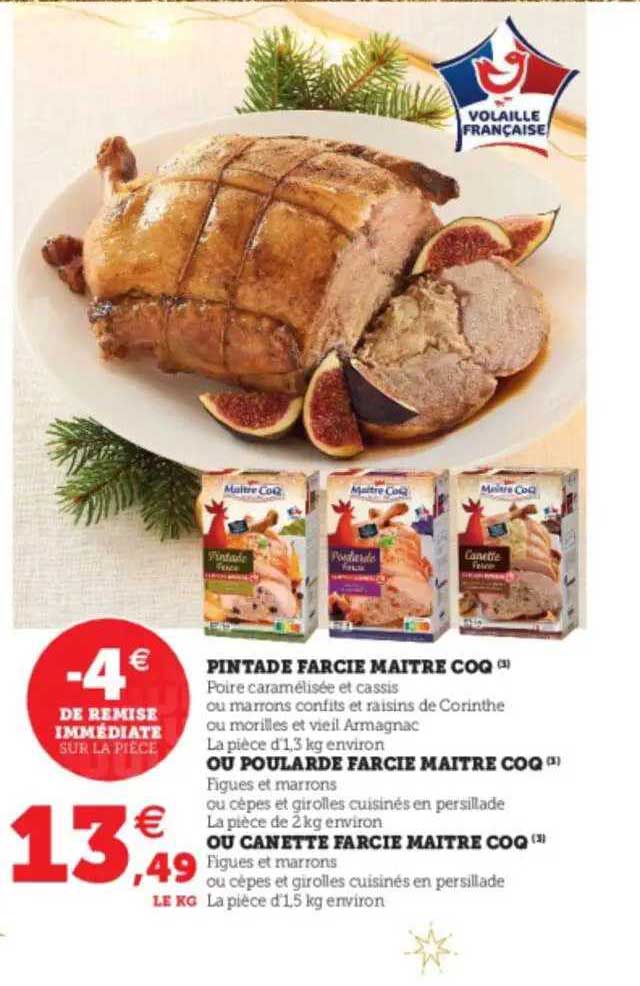 pintade farcie maître coq, ou poularde farcie, ou cannette farcie