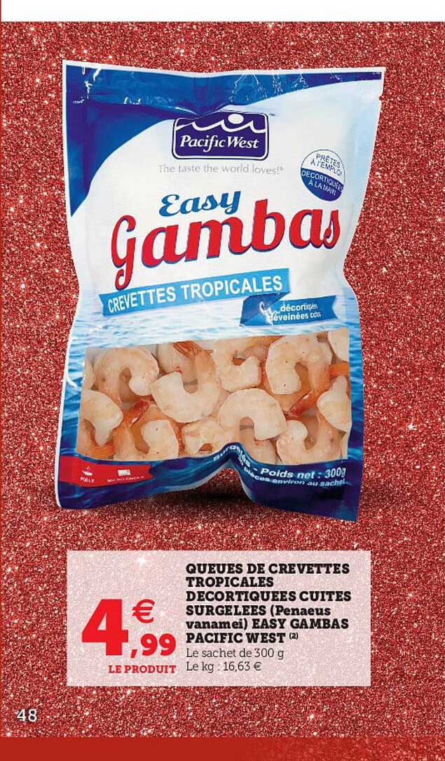 queues de crevettes tropicales décortiquées cuites surgelées easy gambas pacific west