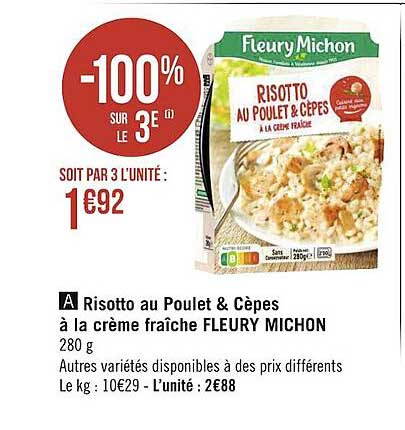 risotto au poulet & cèpes à la crème fraîche fleury michon