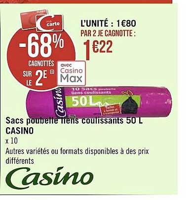 Sacs Poubelle Liens Coulissants 50 L Casino