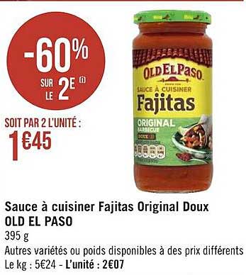 sauce à cuisiner fajitas original doux old el paso
