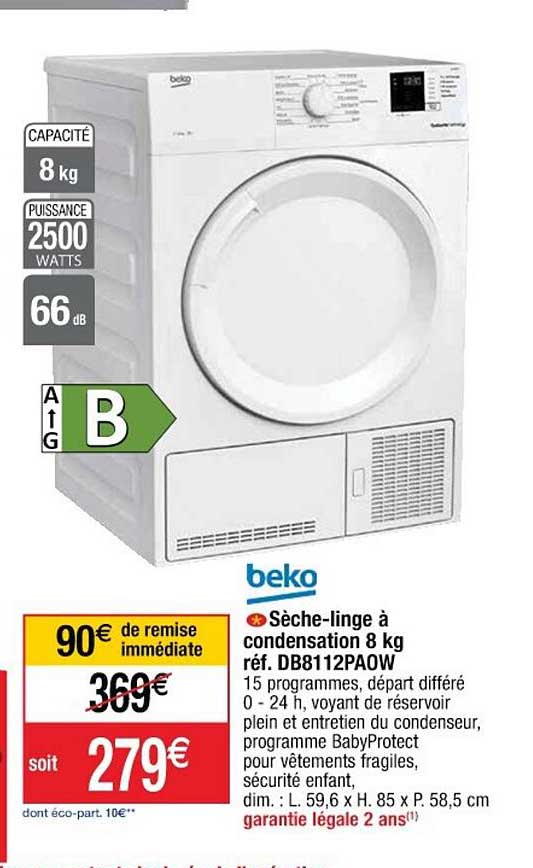 sèche-linge à condensation 8 kg beko