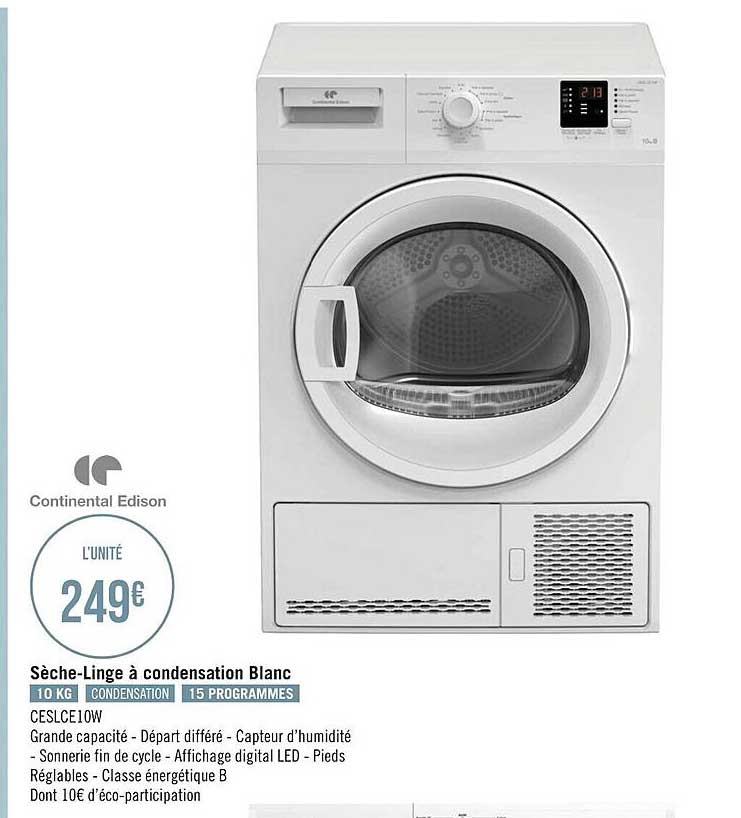 sèche-linge à condensation blanc continental edison