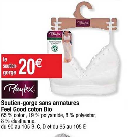 soutien-gorge sans armatures feel good coton bio playtex