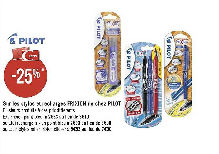 stylos et recharges frixion de chez pilot