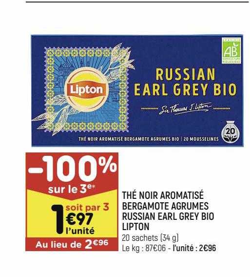 thé noir aromatisé bergamote agrumes russian earl grey bio lipton