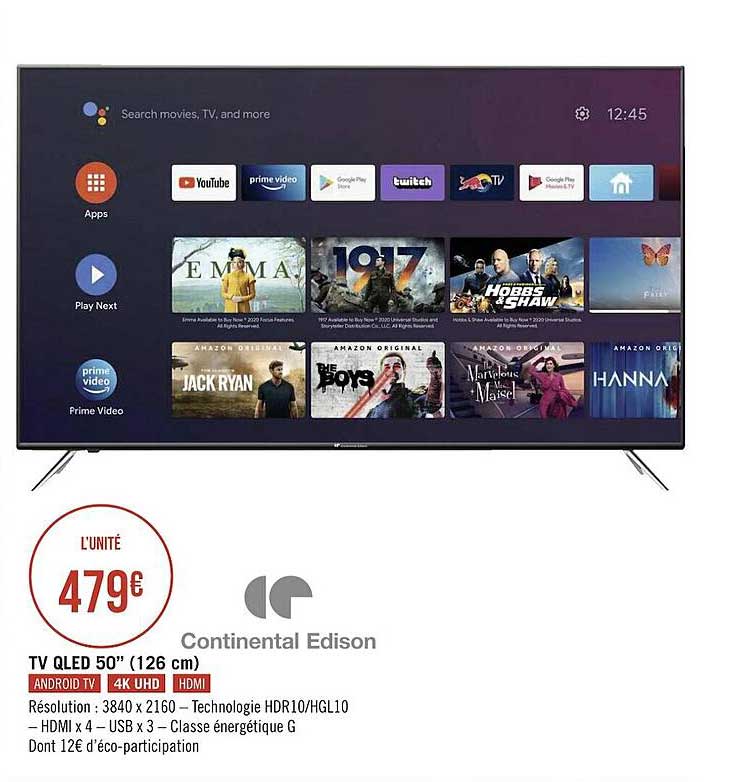 Tv Qled 50" (126 M) Continental Edison