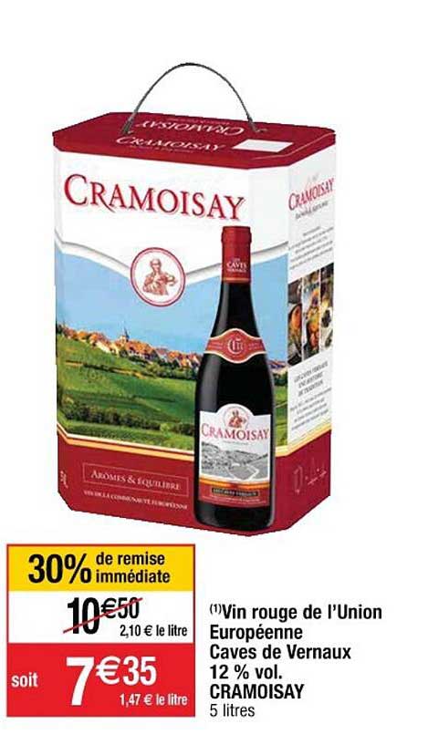 vin rouge de l'union européenne caves de vernaux 12% vol. cramoisay