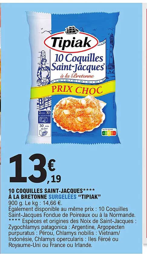 10 coquilles saint-jacques **** à la bretonne surgelés "tipiak"