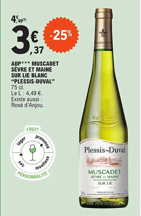 aop*** muscadet sèvre et maine sur lie blanc "plessis-duval"
