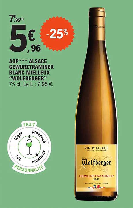 Aop Alsace  Gewurztraminer Blanc Mœlleux "wolfberger"