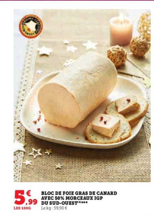 bloc de foie gras de canard avec 50% morceaux igp du sud-ouest
