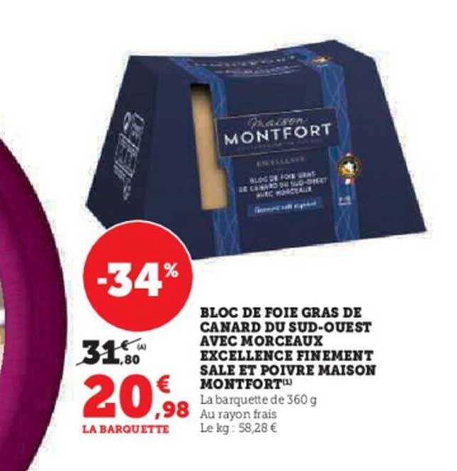 bloc de foie gras de canard du sud-ouest avec morceaux excellence finement salé et poivré maison montfort