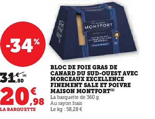 bloc  de foie gras de canard du sud-ouest avec morceaux excellence finement sale et poivre maison montfort