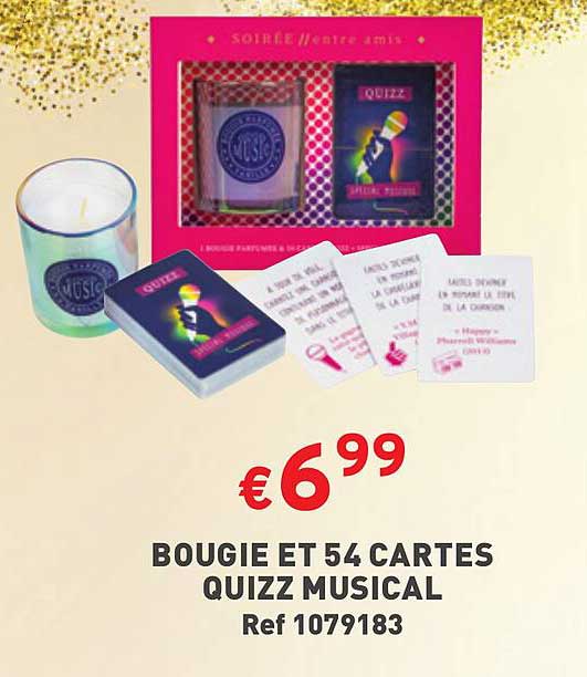 bougie et 54 cartes quizz musical