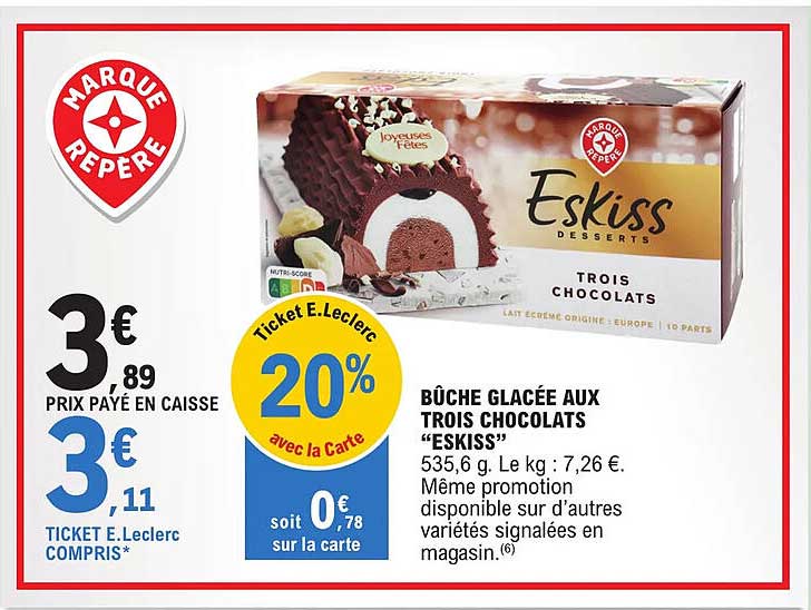 bûche glacée aux trois chocolats "eskiss"