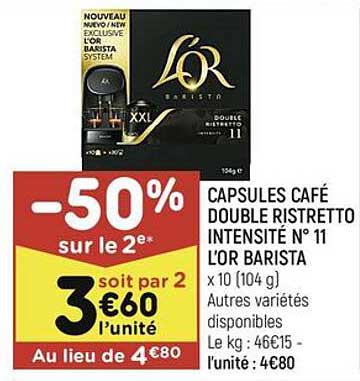 capsules café double ristretto intensité n° 11 l'or barista