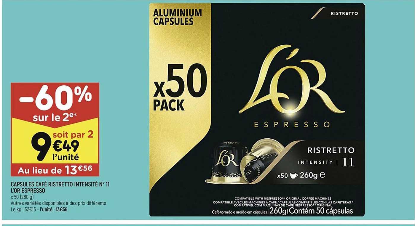 Capsules Café Ristretto Intensité N° 11 L'or Espresso