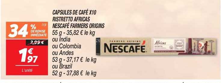capsules de café x10 ristretto africas nescafé farmers origins
