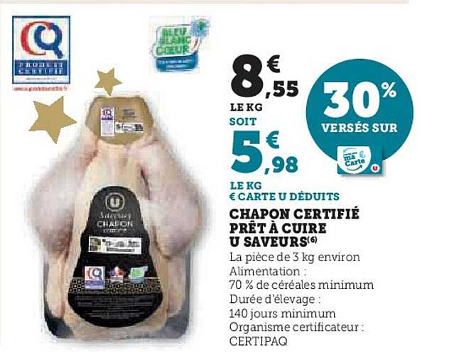 chapon certifié prêt à cuire u saveurs