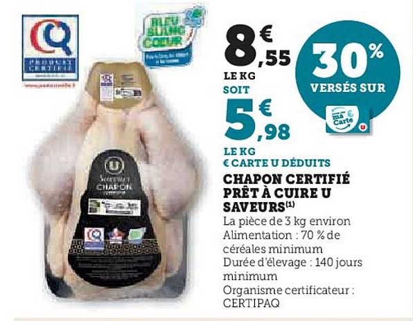 chapon certifie pret a cuire u saveurs