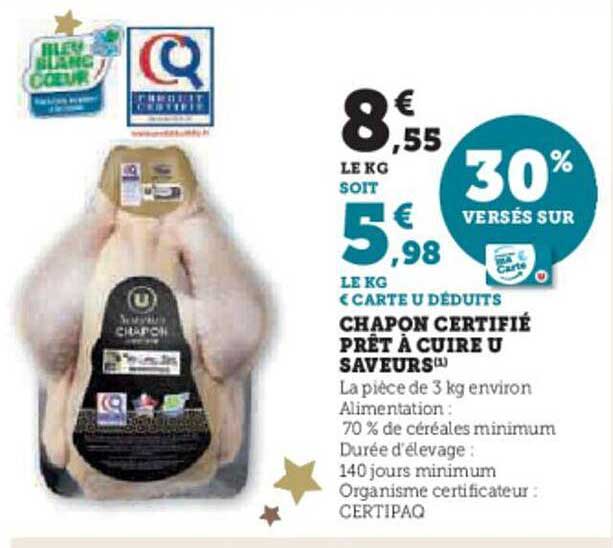 Chapon Certifié Prêt à Cuire U Saveurs