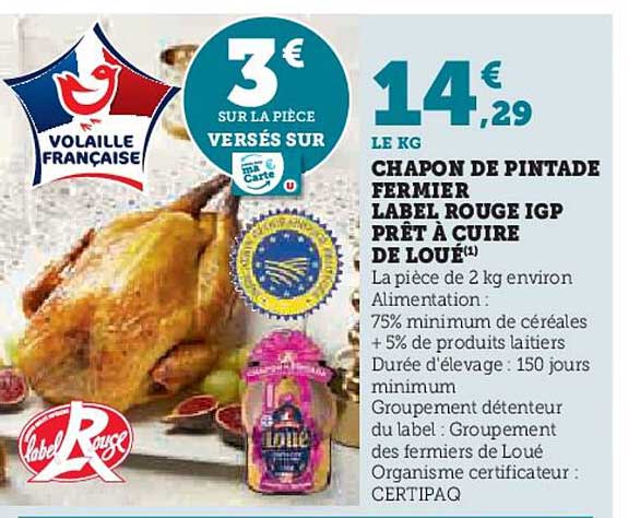 chapon de pintade fermier label rouge igp pret a cuire de loue